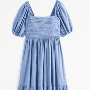 NWOT A&F Emerson Poplin Puff Sleeve Midi Dress - blue pinstripe Large Petite